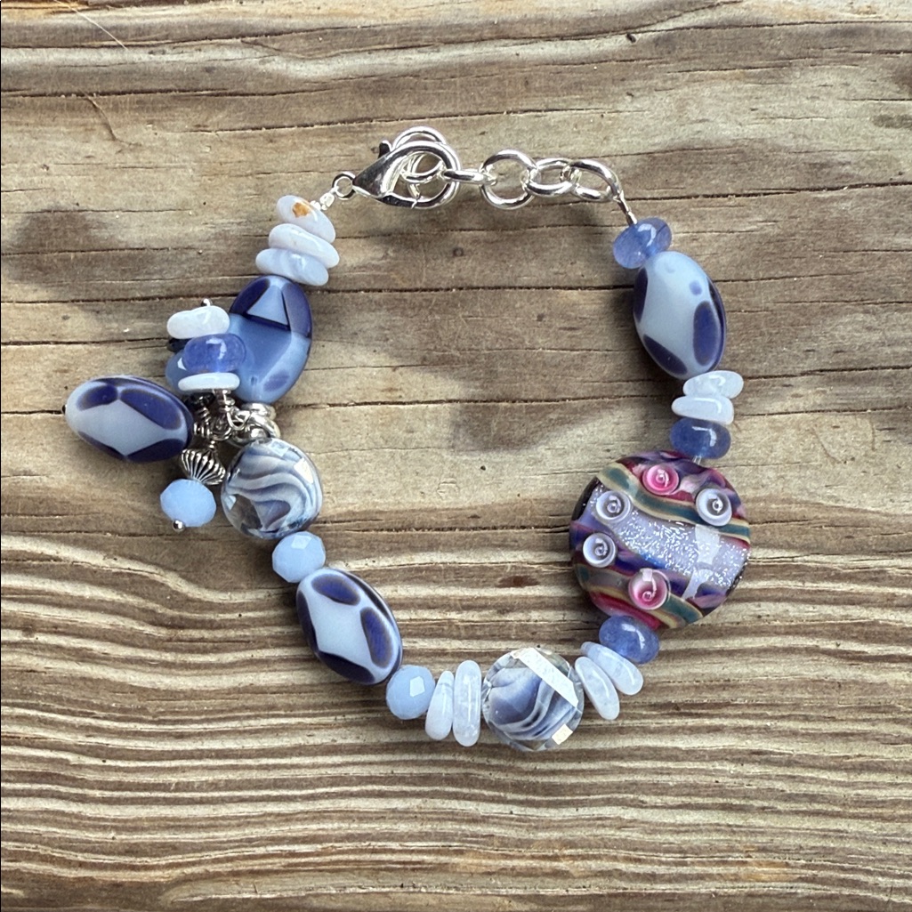 Handcrafted Blue And Silver Beaded Bracelet